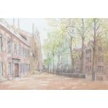 Mabel Annie Spurrier (fl.1920-1940) , watercolour, Cambridge street scene, signed, 30 x 44cm