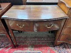 A George III mahogany bowfront two drawer side table, width 86cm, depth 54cm, height 74cm *Please