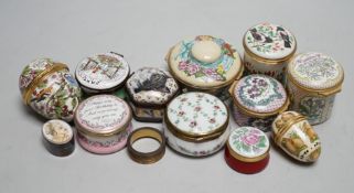 A group of various Halcyon Days and other enamel boxes, approximately twelve items