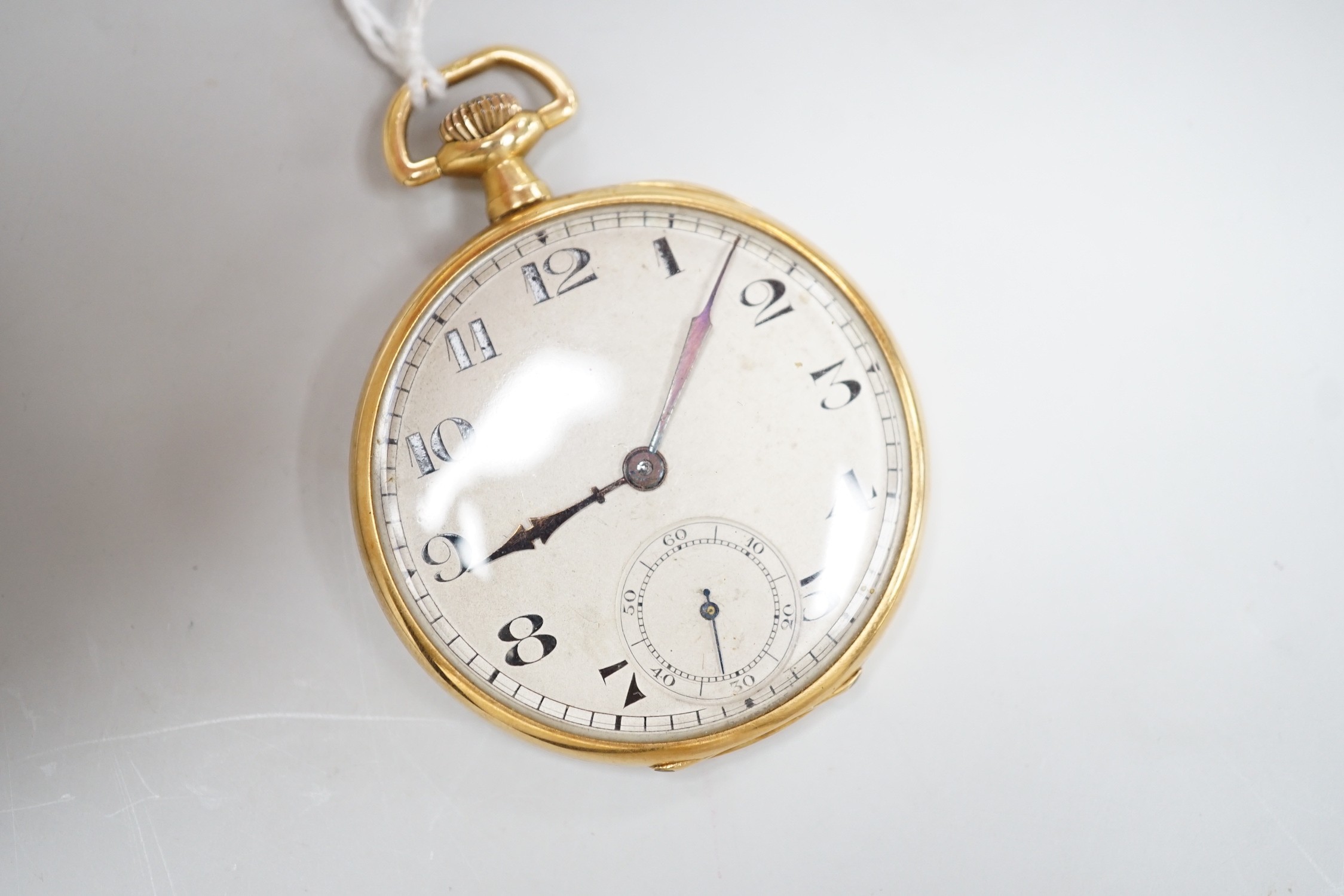 A continental 1920's 18ct gold open faced keyless dress pocket watch, 40mm, gross weight 36.5 - Image 2 of 2