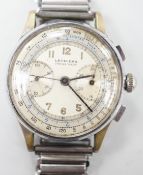A gentleman's 1950's? stainless steel Leonidas chronograph manual wind wrist watch, case diameter