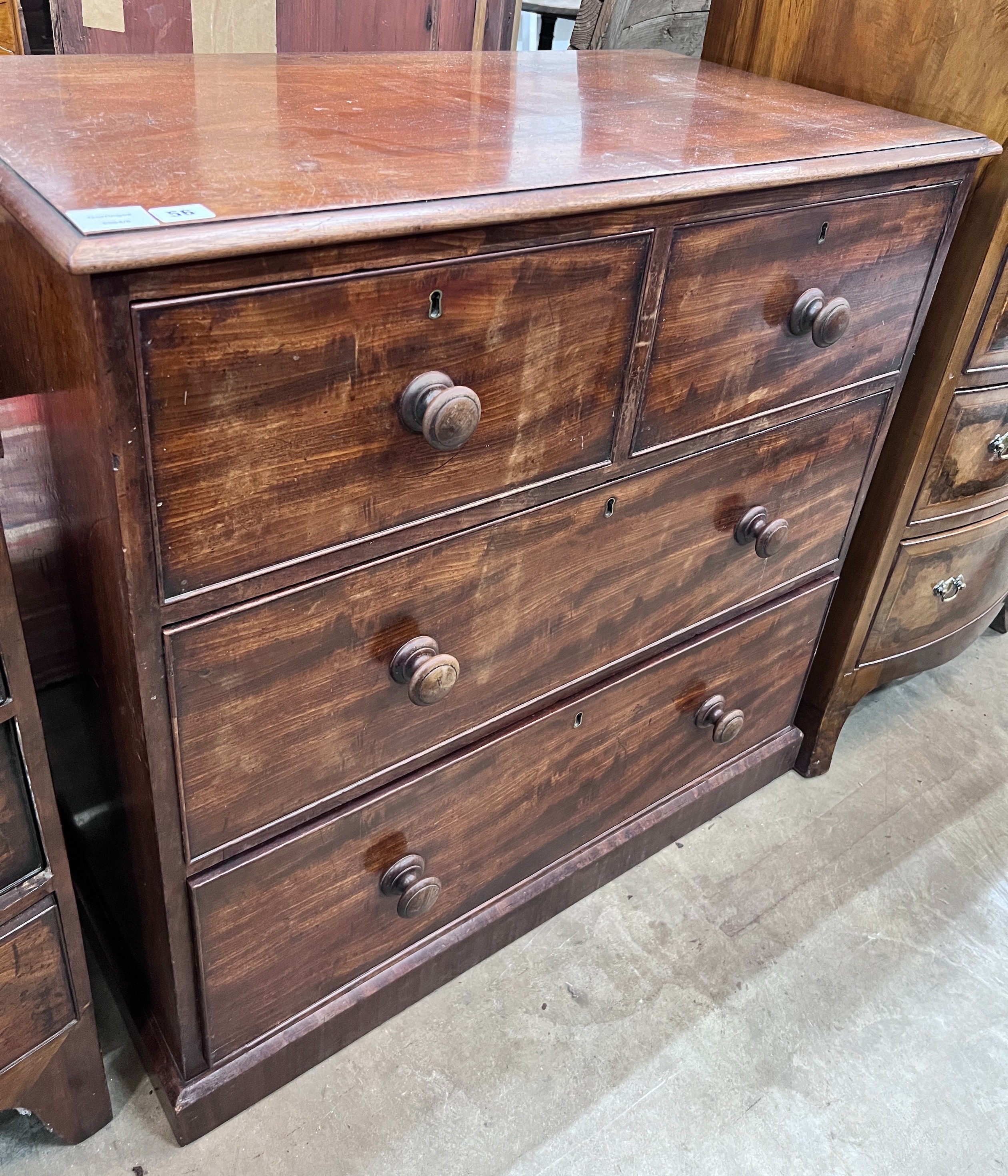 A small Victorian mahogany four drawer chest, width 91cm, depth 49cm, height 90cm *Please note the