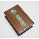 A Chinese jadeite mounted hongmu wood paperweight, 7.5 x 5 x 2.5cm