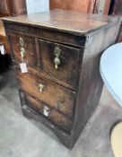 An 18th century oak four drawer chest, (altered) width 54cm *Please note the sale commences at 9am.