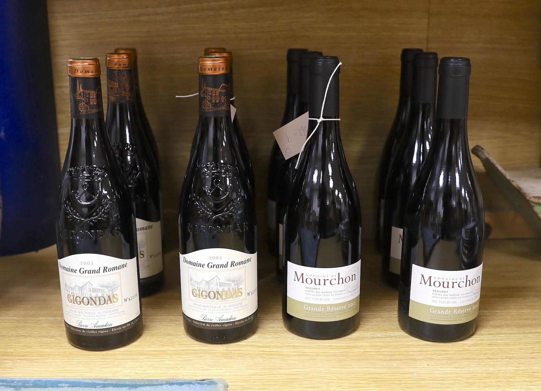 Six bottles of Domaine Mourchon Cotes du Rhone Villages Seguret Grande Reserve, 2012 and six bottles