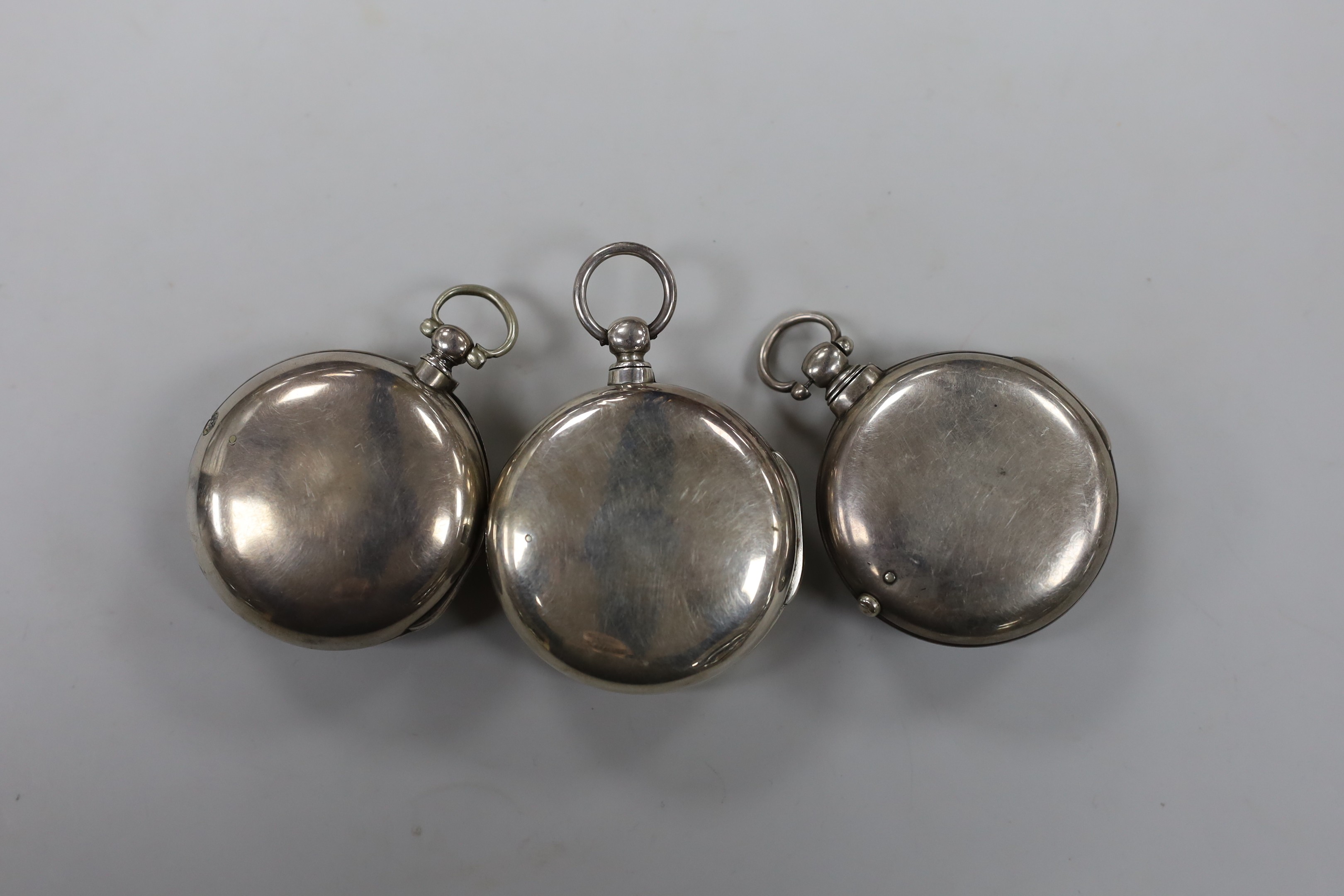 Three 19th century silver pair cased keywind verge pocket watches, by P. Matthew of Uckfield, the - Image 2 of 2