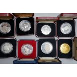 Eight Royal Mint proof silver crowns and six Pobjoy Mint silver crowns