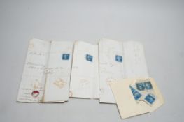 Stamps: Twopenny blues - covers (3) and loose (15) including pairs