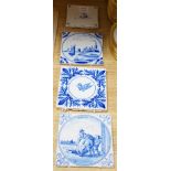 A collection of Delft and other blue and white tiles, 18th century and later (4)