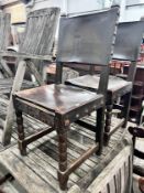 A set of six 17th century style oak dining chairs with leather upholstery *Please note the sale