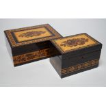 Two Tunbridge ware coromandel or rosewood ground boxes, largest 20cm