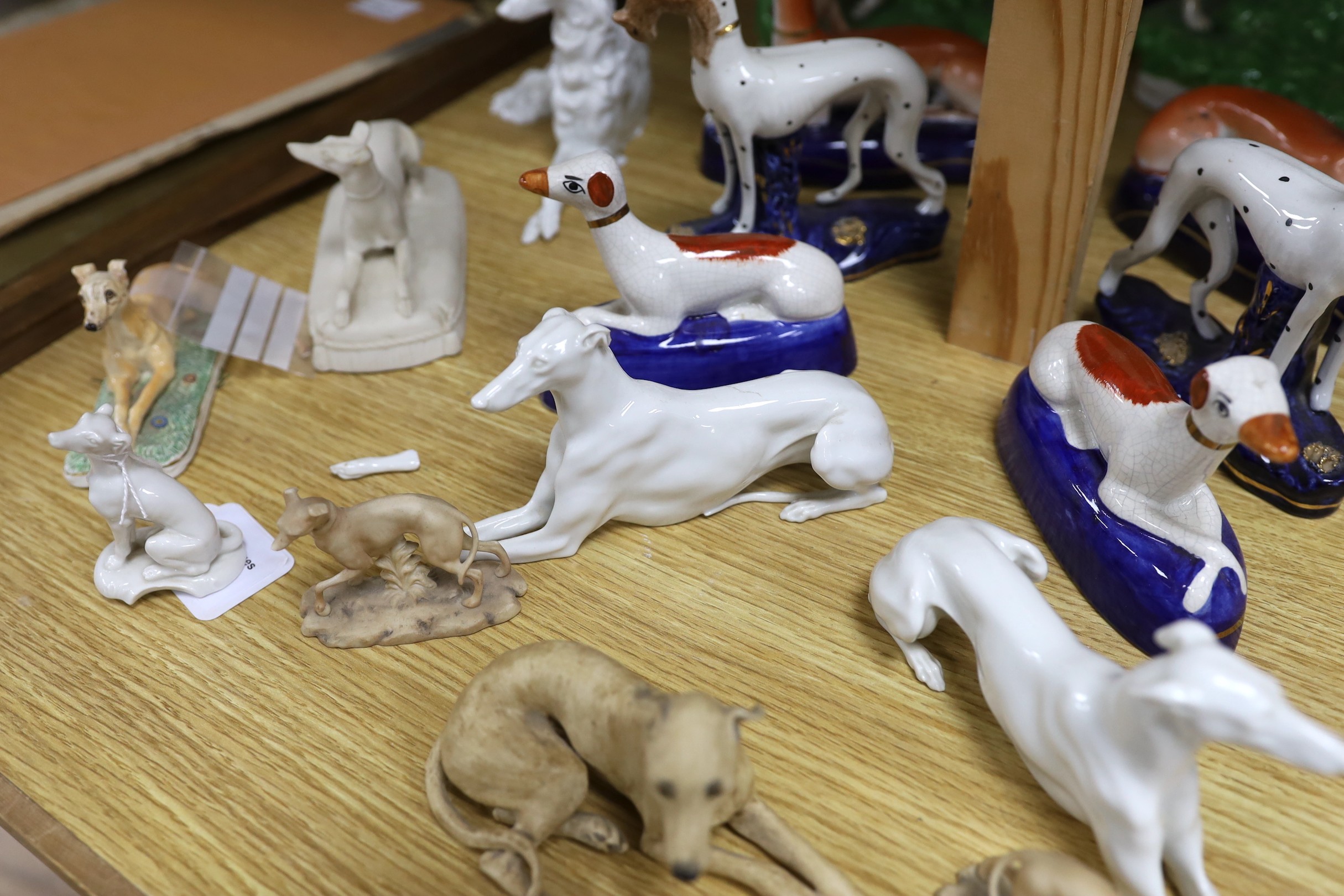 A collection of four pairs of Staffordshire dogs, together with nine other models of reclining - Image 2 of 2