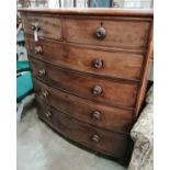 A Victorian mahogany bow fronted chest of two short and four long drawers, width 115cm, depth