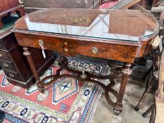 A continental marquetry inlaid walnut centre table, 117 x 59cm *Please note the sale commences at