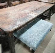 A 19th century rectangular pine planked top kitchen table, length 206cm, width 102cm, height 71cm *