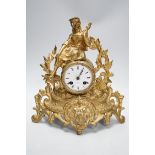 A French gilt metal figural mantel clock, 33cm high