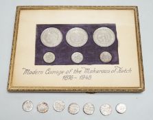 World coins, India Princely States, Kutch silver coinage for Khengarji III, including three 5 Kori