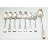 A George III silver fiddle pattern basting spoon, London, 1804 and seven other items of mainly