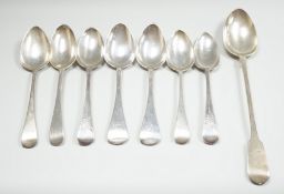 A George III silver fiddle pattern basting spoon, London, 1804 and seven other items of mainly