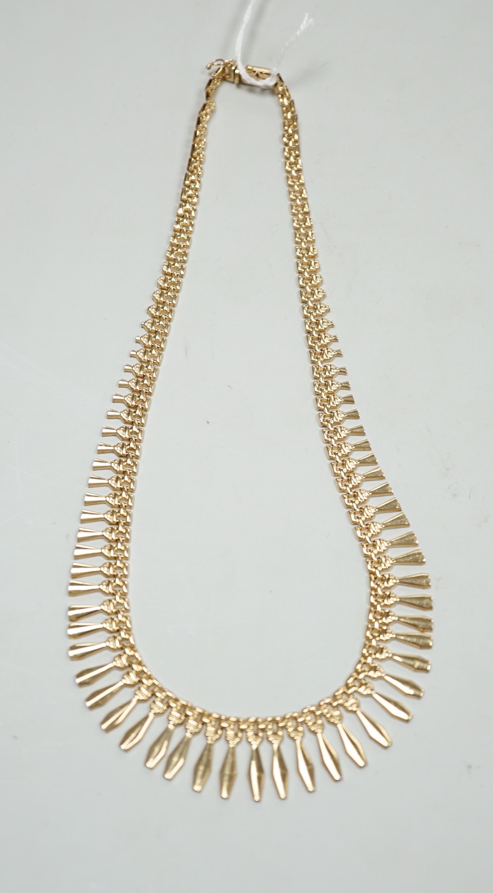 A modern Italian 9ct gold fringe necklace, 40cm, 17.8 grams. - Image 2 of 2