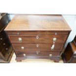 A George III and later banded mahogany chest of three drawers with brushing slide, width 85cm, depth