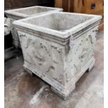A pair of reconstituted stone square garden planters, width 48cm, height 47cm *Please note the