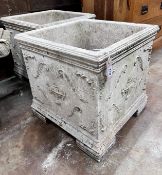 A pair of reconstituted stone square garden planters, width 48cm, height 47cm *Please note the