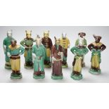 Ten Chinese Sancai glazed biscuit animal headed figures, tallest 17cm