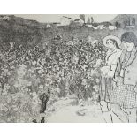Anthony Gross (1905-1984), drypoint etching, 'Grape pickers', signed in pencil, 91/250, 28 x 35cm