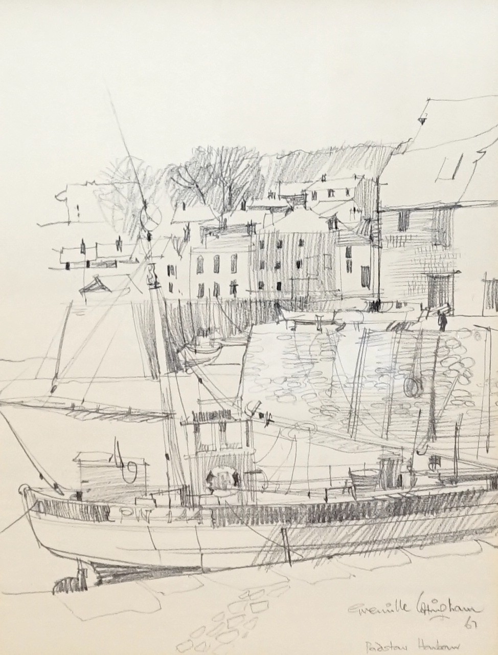 Grenville Cottingham (1943-2007), pencil drawing, 'Padstow Harbour', signed and dated '67, 41 x