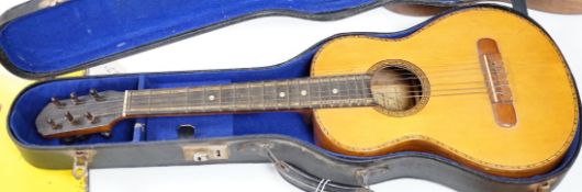 A French Parlour guitar by Bervex with hard case