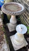 A circular reconstituted stone bird bath, diameter 50cm, height 62cm together with a faux marble