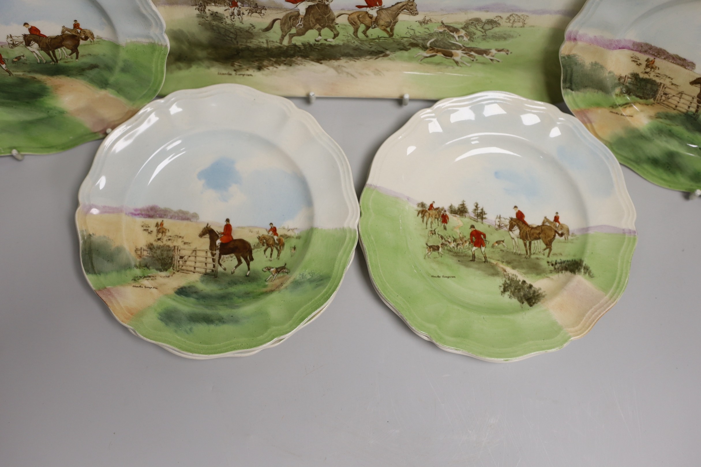 A Royal Doulton series ware hunting sandwich set signed Charles Simpson, D6326 - Image 2 of 2