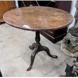A George III oval top tilt top tripod tea table, width 79cm, depth 65cm, height 71cm *Please note