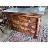 A 19th century French mahogany commode, fitted four long drawers, width 130cm, height 85cm *Please