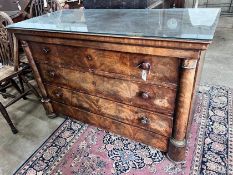 A 19th century French mahogany commode, fitted four long drawers, width 130cm, height 85cm *Please