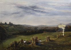 J. McCulloch RSA, oil on canvas, Harvesters at rest in a landscape, signed, 40 x 56cm, canvas