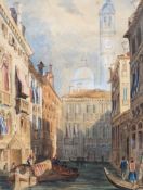 After Samuel Prout, two watercolours, Venetian canal scene and Charles Bridge, Prague, one