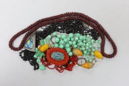 Assorted minor jewellery including a garnet bead cluster necklace, 64cm, a small cut steel buckle,