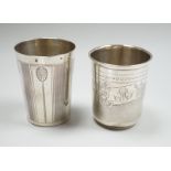 Two early 20th century French engraved 950 standard white metal beakers, tallest 84mm, 4.7oz.