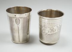Two early 20th century French engraved 950 standard white metal beakers, tallest 84mm, 4.7oz.