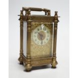 An early 20th century French brass and enamel carriage clock, 15cm