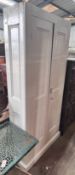 A white painted pine housekeeper's cupboard, width 99cm, height 210cm *Please note the sale