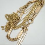 A 9ct gold necklace, 45cm, a 9k fine link necklace and two 9ct gold bracelets, 17 grams.