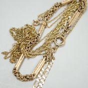 A 9ct gold necklace, 45cm, a 9k fine link necklace and two 9ct gold bracelets, 17 grams.