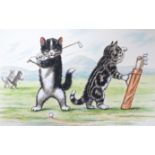 William Henry Ellam, set of six original watercolour artworks for postcards, Humorous sporting cats,