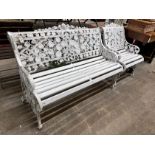 A Victorian style 'Lily of the Valley' pattern aluminium slatted garden bench, length 128cm, depth