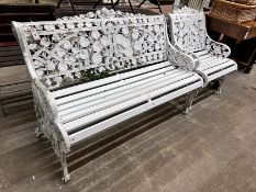 A Victorian style 'Lily of the Valley' pattern aluminium slatted garden bench, length 128cm, depth