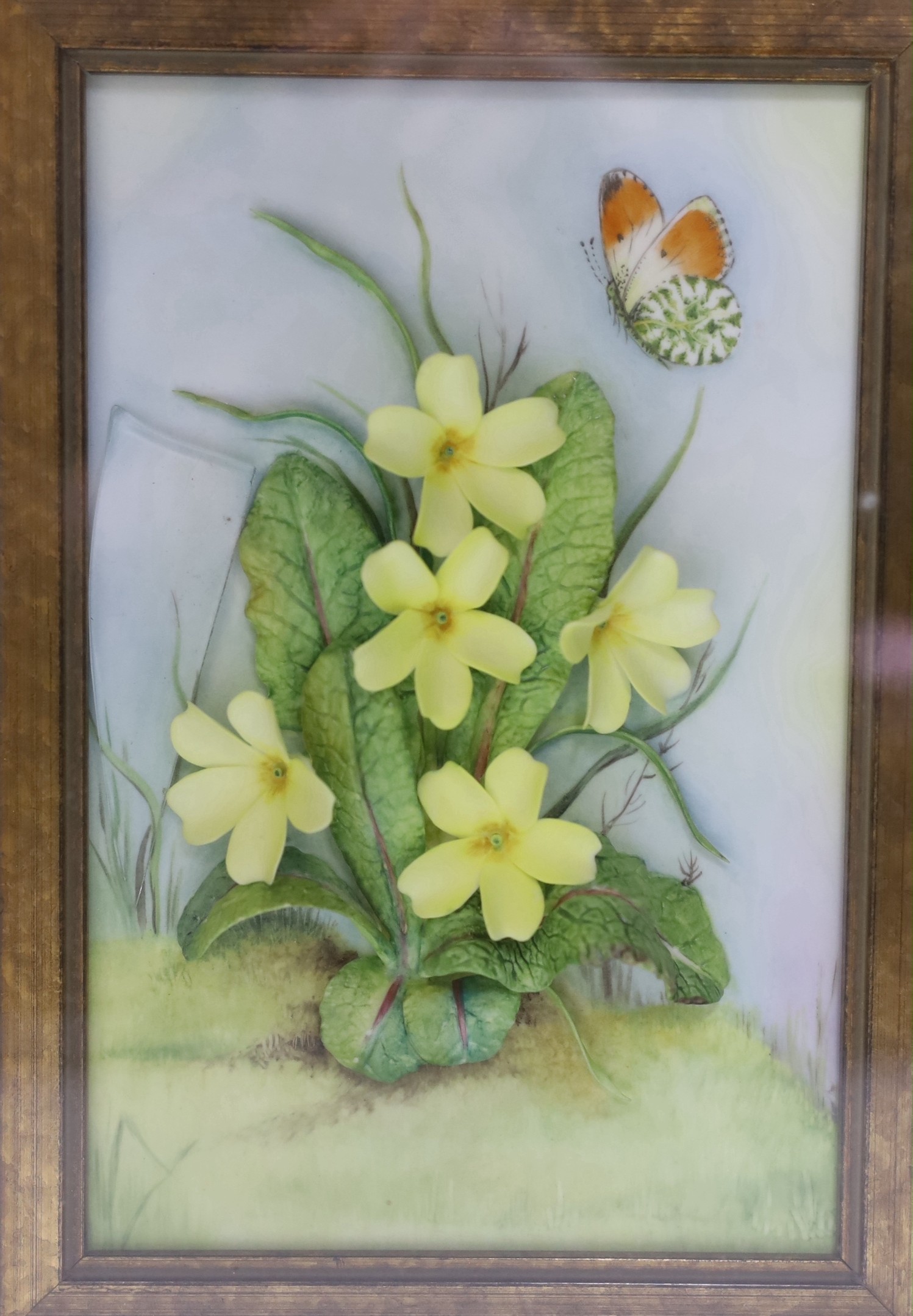 A pair of framed Connoisseur of Malvern, ‘Shakespeare’s Flower Daisies’, bone china plaques, 7cms - Image 2 of 2