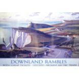 After Adrian Allinson, colour print, British Railways poster for Downland Rambles, Beachy Head /